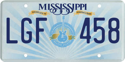 MS license plate LGF458
