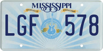 MS license plate LGF578