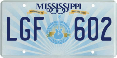 MS license plate LGF602