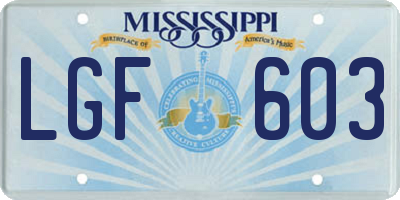 MS license plate LGF603