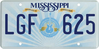 MS license plate LGF625