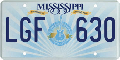 MS license plate LGF630