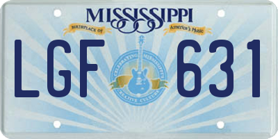 MS license plate LGF631
