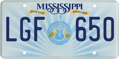 MS license plate LGF650