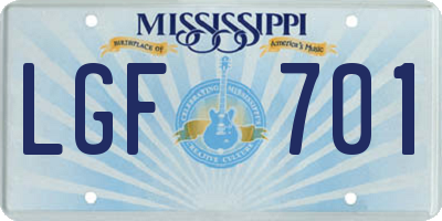 MS license plate LGF701