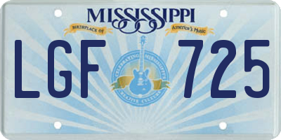 MS license plate LGF725