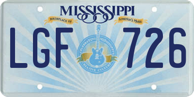 MS license plate LGF726