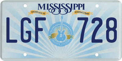 MS license plate LGF728