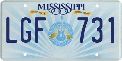 MS license plate LGF731