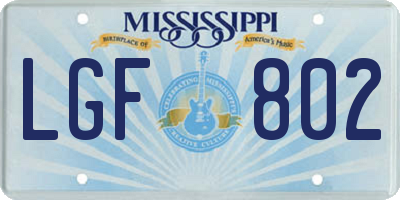 MS license plate LGF802