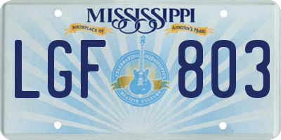 MS license plate LGF803