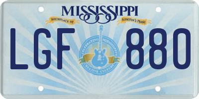 MS license plate LGF880