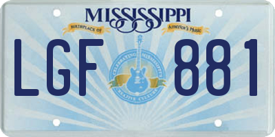MS license plate LGF881