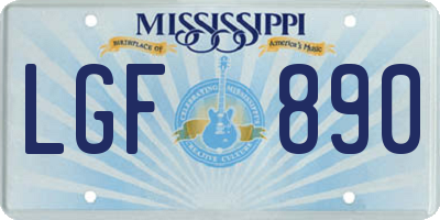 MS license plate LGF890