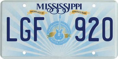 MS license plate LGF920