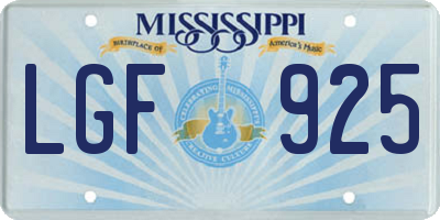 MS license plate LGF925