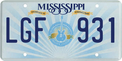 MS license plate LGF931