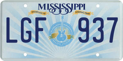 MS license plate LGF937