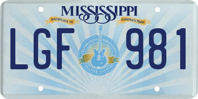 MS license plate LGF981