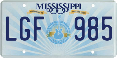 MS license plate LGF985