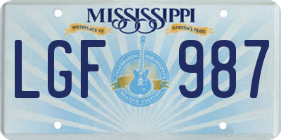 MS license plate LGF987