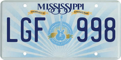 MS license plate LGF998