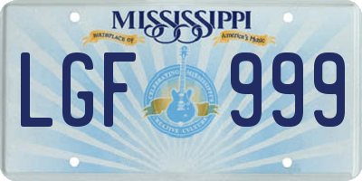 MS license plate LGF999