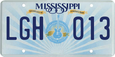 MS license plate LGH013
