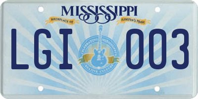 MS license plate LGI003