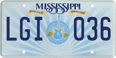 MS license plate LGI036