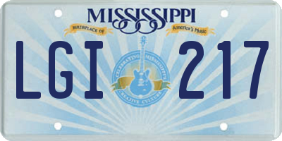 MS license plate LGI217