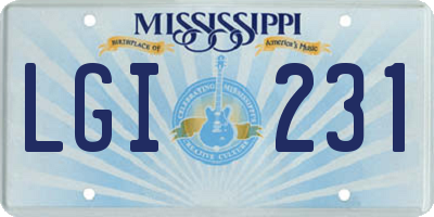 MS license plate LGI231