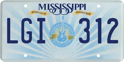 MS license plate LGI312
