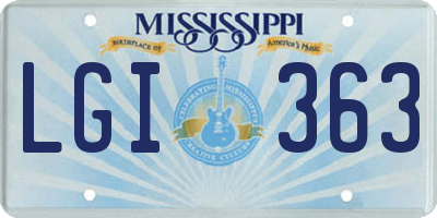 MS license plate LGI363