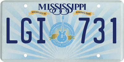 MS license plate LGI731