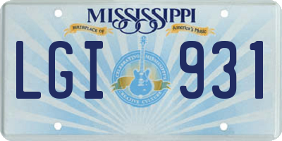 MS license plate LGI931