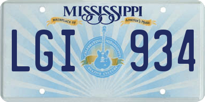 MS license plate LGI934