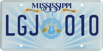 MS license plate LGJ010