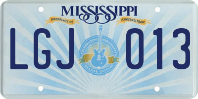 MS license plate LGJ013