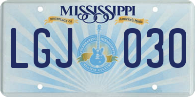MS license plate LGJ030