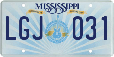 MS license plate LGJ031
