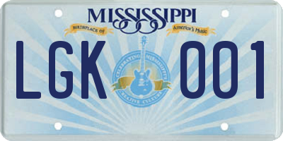 MS license plate LGK001