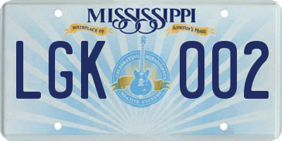 MS license plate LGK002