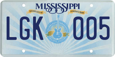 MS license plate LGK005