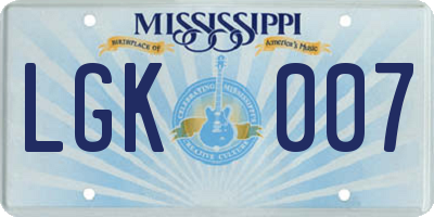 MS license plate LGK007
