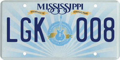 MS license plate LGK008