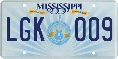 MS license plate LGK009