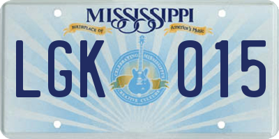 MS license plate LGK015