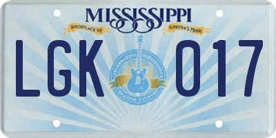 MS license plate LGK017
