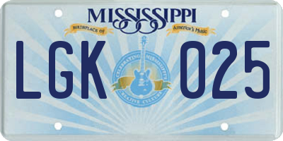 MS license plate LGK025